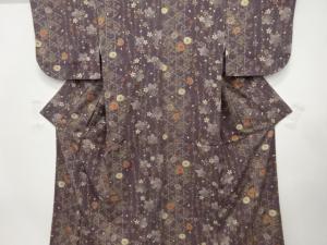 籠目に菊・枝垂れ桜模様　小紋着物